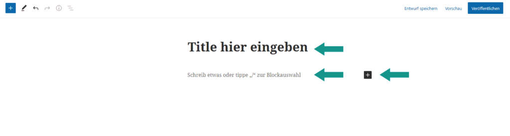 Ansicht der Arbeitsfläche mit Titel, Inhalt und Plus