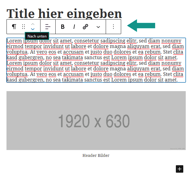 Einstellungsmöglichkeiten, Ansicht vor Verschiebung eines Elements